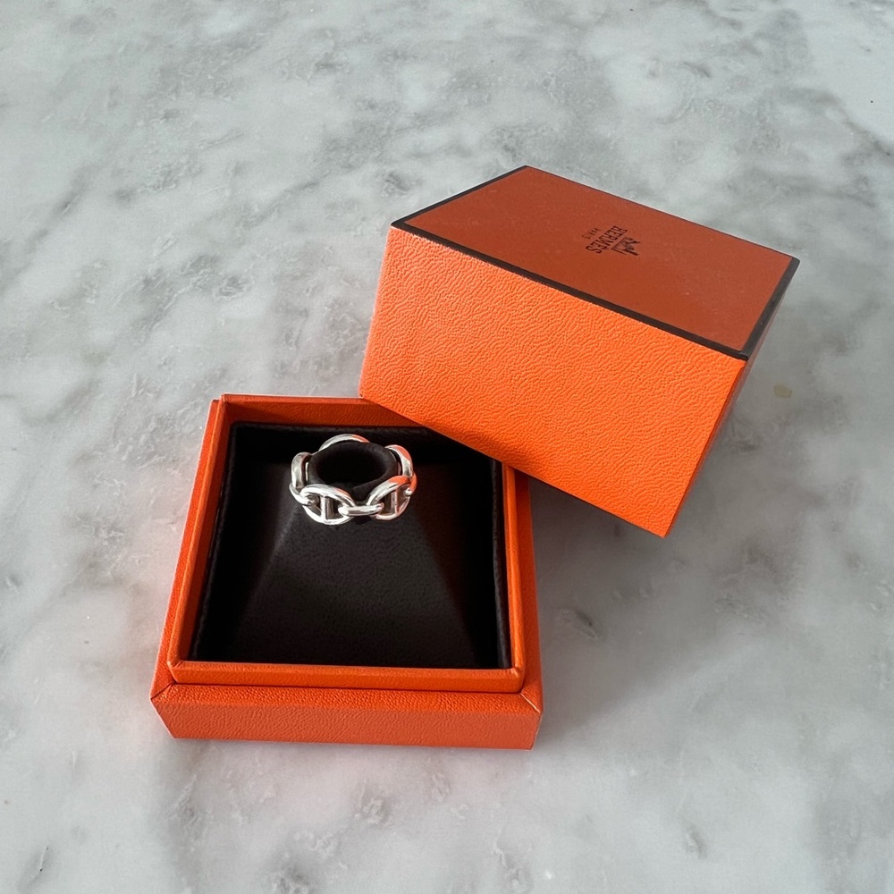 Hermes Chaine D'ancre Enchainee Silver Ring Small Model Size 54